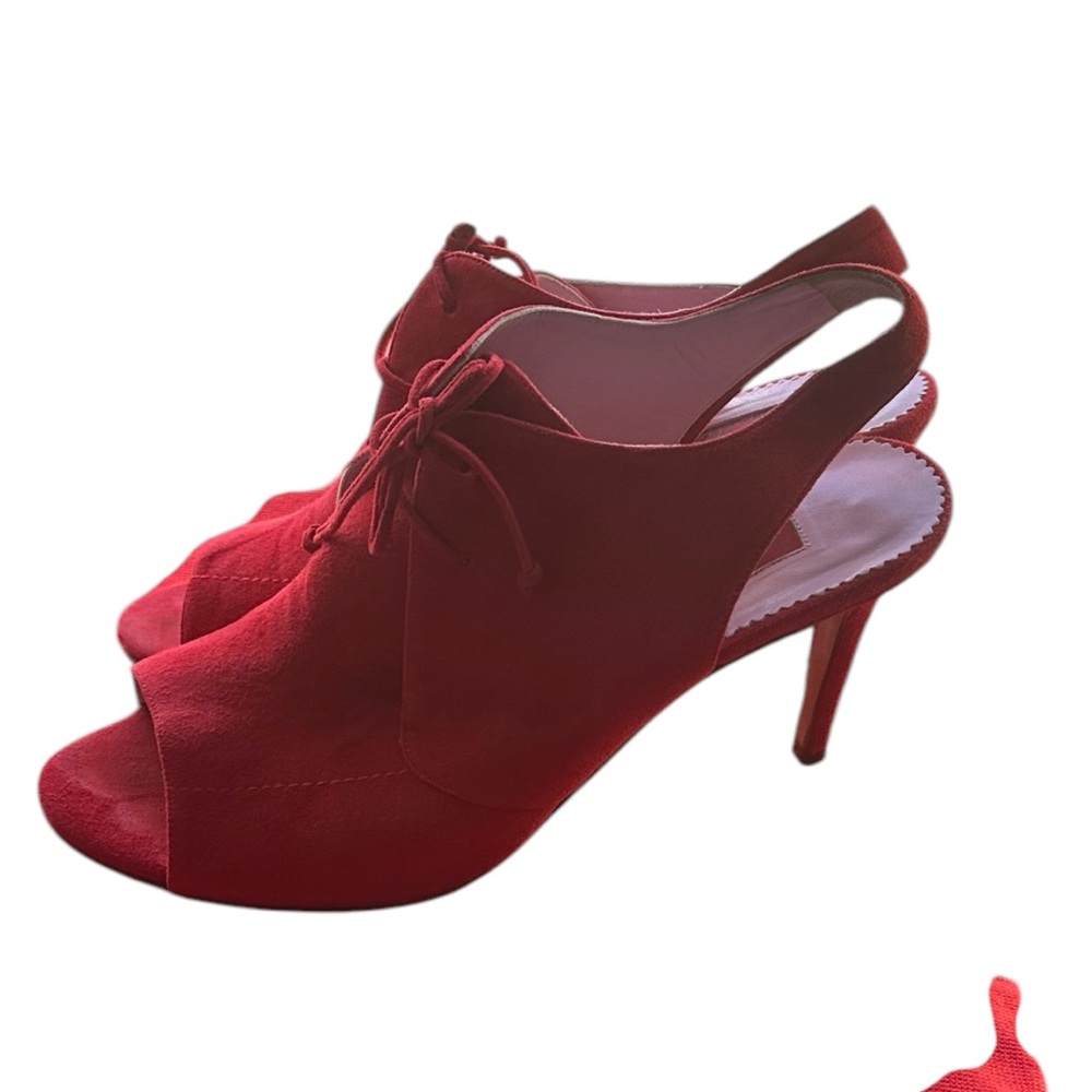 Vintage Carolina Herrera Red Suede Slingback Bootie Heels US 9.5 - Picture 3 of 12
